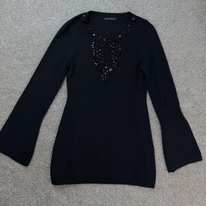 Esperanza Sweater Womens Large Black Beaded Jewel Crew Neck Flare Sleeve Tunic